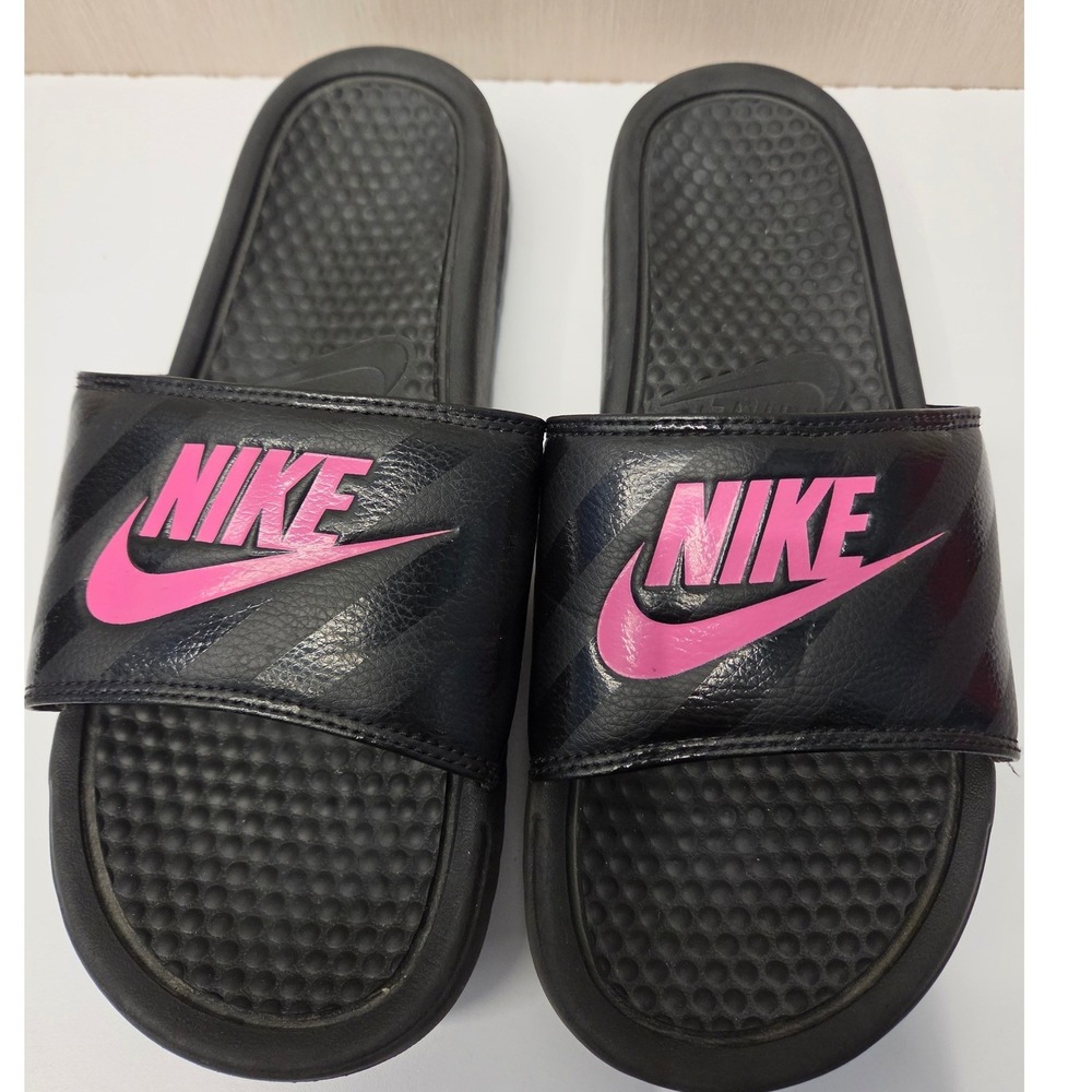 Nike Benassi JDI Black Pink Athletic Slides Sandals 343881-061 Womens 9